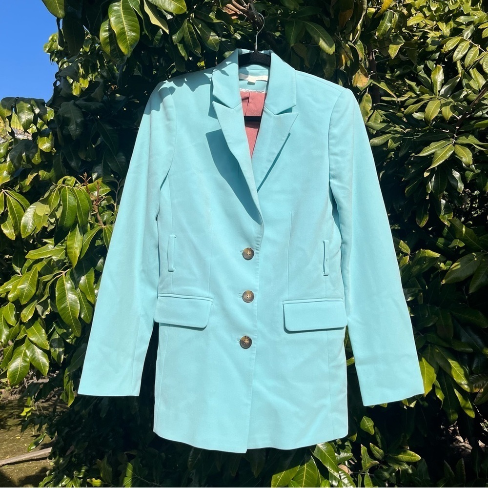 Jonathan Simkhai blue three button long sleeve‎ blazer jacket